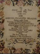 An early Victorian needlework sampler/religious text 'The Interest of the Poor and their Duty are