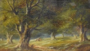 John Enoch Brookes (flourished 1864-1873) oil on canvas, woodland scene with figure and dwelling,