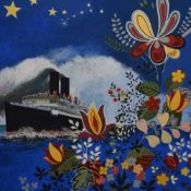 Simon M Smith (British b.1957) an attractive and eye catching oil on laminated board 'Night Boat'