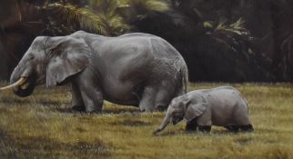 Spencer Hodge (British 1943) limited edition colour print 'Knee High' depicting an Elephant and calf