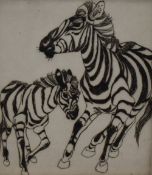 After Orovida Pissarro (British 1893-1968) a limited edition monochrome etching 'Zebra & Foal' ,