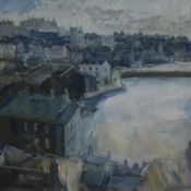 Tom Wanless (British 1929-2020) gouache 'St Ives at Daybreak' a view of the town and harbour, signed