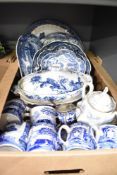 A selection of blue and white ware including Spode Italian and a set of four Italian mugs etc