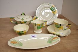 A Clarice Cliff Newport Pottery oval corn on the cob dish 25cm (hairline to rim) sold along with