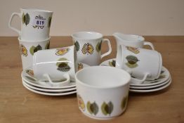A J&G Meakin Studio part coffee set, comprising five cups, six saucers, sugar and cream, all decora