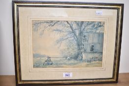 A print depicting a rundown farm shed mounted framed and glazed 39cm x 30cm