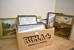 A carton of assorted pictures and prints