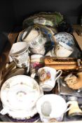 A miscellaneous selection of items including display plates, a Meerschaum style pipe, a set of opera