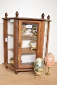 A small wooden display cabinet 37cm x 40cm having three glazed panels and two shelves sold with
