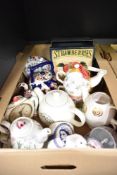 Seven assorted teapots including a Ridgeway Old Derby' tea pot. Four of the pots are tea for one