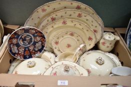 A Crown Ducal 'Pink Roses' part dinner service to include tureens, meat platters and gravy boat