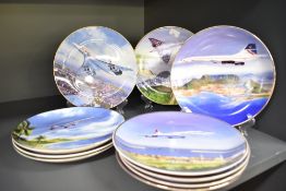 A set of 10 Supersonic Rio fine bone china ceramic plates, decorated with British airway planes, (