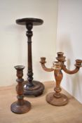 A 19th century mahogany jardinière stand on a turned base, h50cm, sold together with a 4 stem