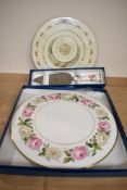 A Royal Worcester 'Royal Garden' cake plate and matching cake slice and a set of Bunnykins 60th