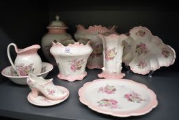 A large selection of James Kent Old Foley 'Victoria Rose' ceramics including ginger jar, two