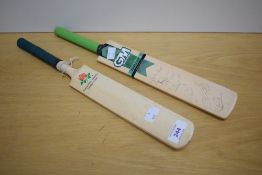 Two Miniature Cricket Bats, Gunn & Moore bearing signatures from England Players, Vaughan,