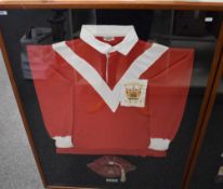 Barrow Rugby League Shirt and England Rugby League Cap, 1950's Shirt and Cap, cap with silvered rose