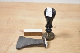 A 19th / early 20th century desk seal having black wooden handle, impressed mark for 'Barclays