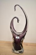 A vintage abstract form cased art glass vase, thought to be Murano, unmarked 47.5cm high