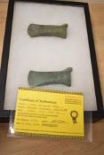 Two prehistoric bronze socketed axe's having Certificate of Authenticity from TimesAncient, Ref