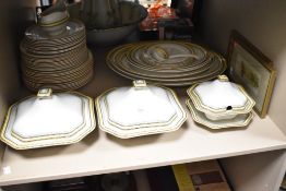 A Myott and Son Imperial pattern porcelain dinner service, having orange edges and yellow border,