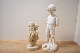After Per Hasselberg (Swedish 1850-1894)A cast plaster/chalk ware boy and frog statuette, 40.5cm