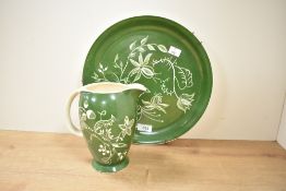 Two pieces of 1950's hand decorated pottery blanks, a Burleigh ware jug and British Anchor plate,