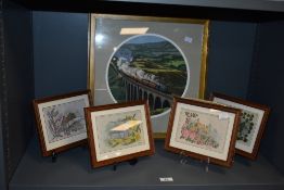 A needle work embroidery depicting the Flying Scotsman crossing the Glenfinnan bridge, w43cm, sold