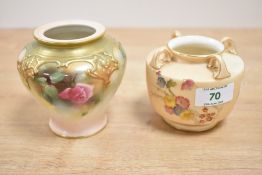 A Royal Worcester pot pourri vase, hand painted with roses and foliage, date code for 1912, h9.