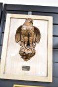 A hanging game bird sculpture on plaque carved by Gay & Son sculptors, h48cm