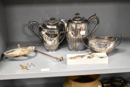 An electroplated Britannia metal four piece tea set by Fenton Brothers Limited, of half-fluted