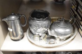 A James Allen silver plated tea pot, having eagle handle and shaped spout, decorated with floral