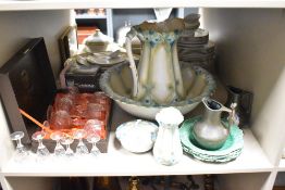 An early 20th century ceramic pitcher and wash bowl in the Art Nouveau style, h36cm, sold together