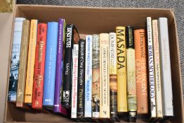 A box containing various books, to include The Soviet Union Today, Muir's Historical Atlas, Roman