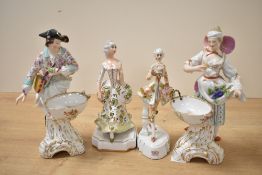 A porcelain figure of a Georgian man, h18cm, sold togther with 3 other figurines, (4)