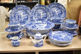 A selection of Copeland Spode Italian blue and white ware to include miniature teapot, cups and