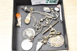 A small assortment of silver and white metal jewellery, including a moonstone drop earrings and a