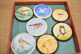 A group of nature plaques produced by R. S Luaite, to include frog, owl and squirrel, (7)
