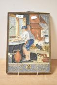 A continental earthenware tile depicting two artisans working, inscribed 'Zeelandia 1900-1950' to