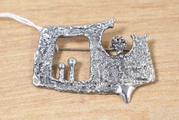 A Guy Vidal brutalist pewter costume brooch