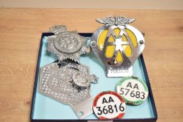 A group of AA automobile car badges, to include a Lancashire Constabulary badge , (6)