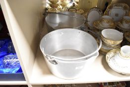 A pair of large aluminium stove pots measuring 31cm in diameter.