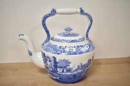 A large ceramic Spode tea pot decorated with floral and landscape designs, H30cm