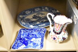 A Wedgwood blue and white pickle tray sold alongside a similar blue and white meat platter etc.