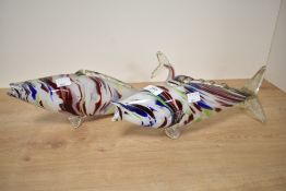 Two Murano style glass fish sculptures, L35cm