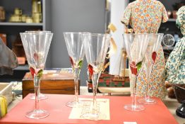 A group of six Duiske Kilkenny wine glasses, complete with box.