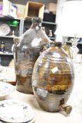 Two large studio pottery drip glazed jug and possible lamp base both in cylindrical form with narrow