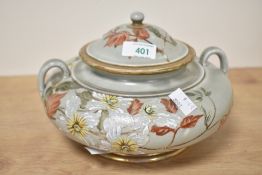 A Doulton Lambeth tureen with cover, decorated with floral designs, impressed and painted mark to