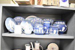 A quantity of Wedgwood ceramic ware, to include a pitcher, lidded jar, cups, jardinière, wall