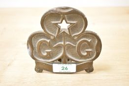 A rare Girl Guides flag pole finial top, Reg No '671782' to reverse, h11cm